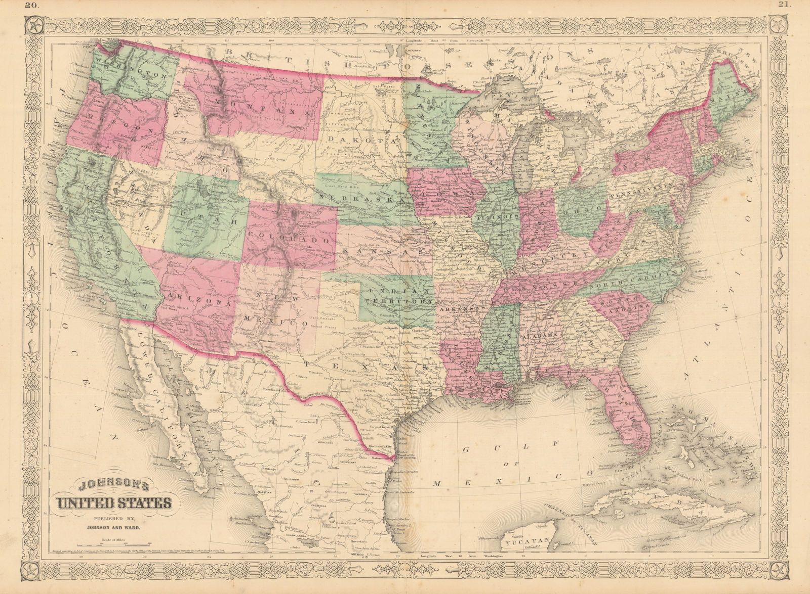 Johnson's United States. Wyoming part of Dakota Territory 1865 old antique map